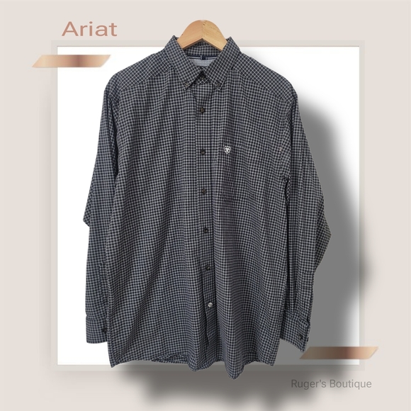 Ariat Other - 🌿Ariat Pro Stretch Series Mens Large Black & White Plaid Longsleeve Shirt